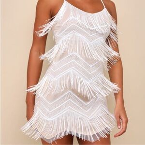 Lulu’s White Sequin Fringe Dress (Small)